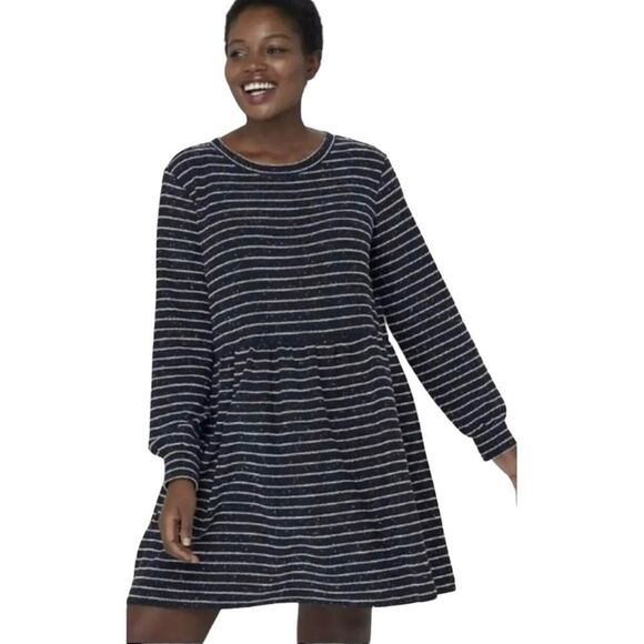 ANN TAYLOR LOFT Navy Blue & White Striped Long Sleeve Drop Waist Dress | Small - Picture 1 of 12